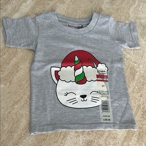 NEW 🆕 Unicorn Gray Cat Graphic Kids T-Shirt Christmas 2T